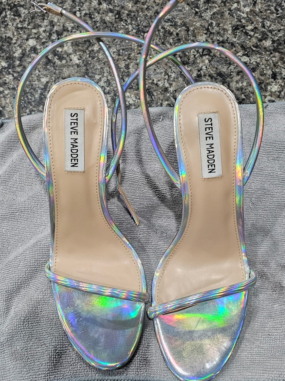 Steve Madden Iridescent Holographic Strappy Heels